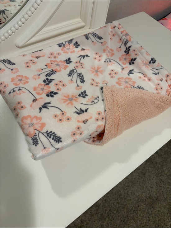 None Other - Cozy Floral Sherpa baby Throw Blanket - Pink & Navy